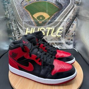 Nike Air Jordan 1 Mid Banned 2020 Black Red Size 10